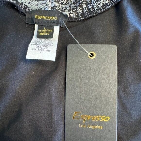 ESPRESSO LA Metallic Sleeveless Stand-Up Collar Tunic Top Black and Silver Sz L