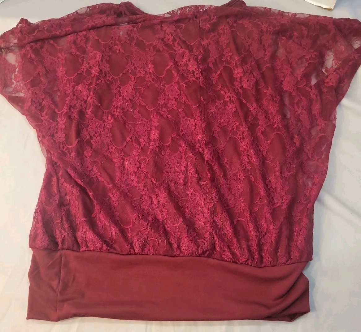 PLUS SIZE WINE RED SZ 2X Sheer Blouse Top Elastic Waist Sleeveless