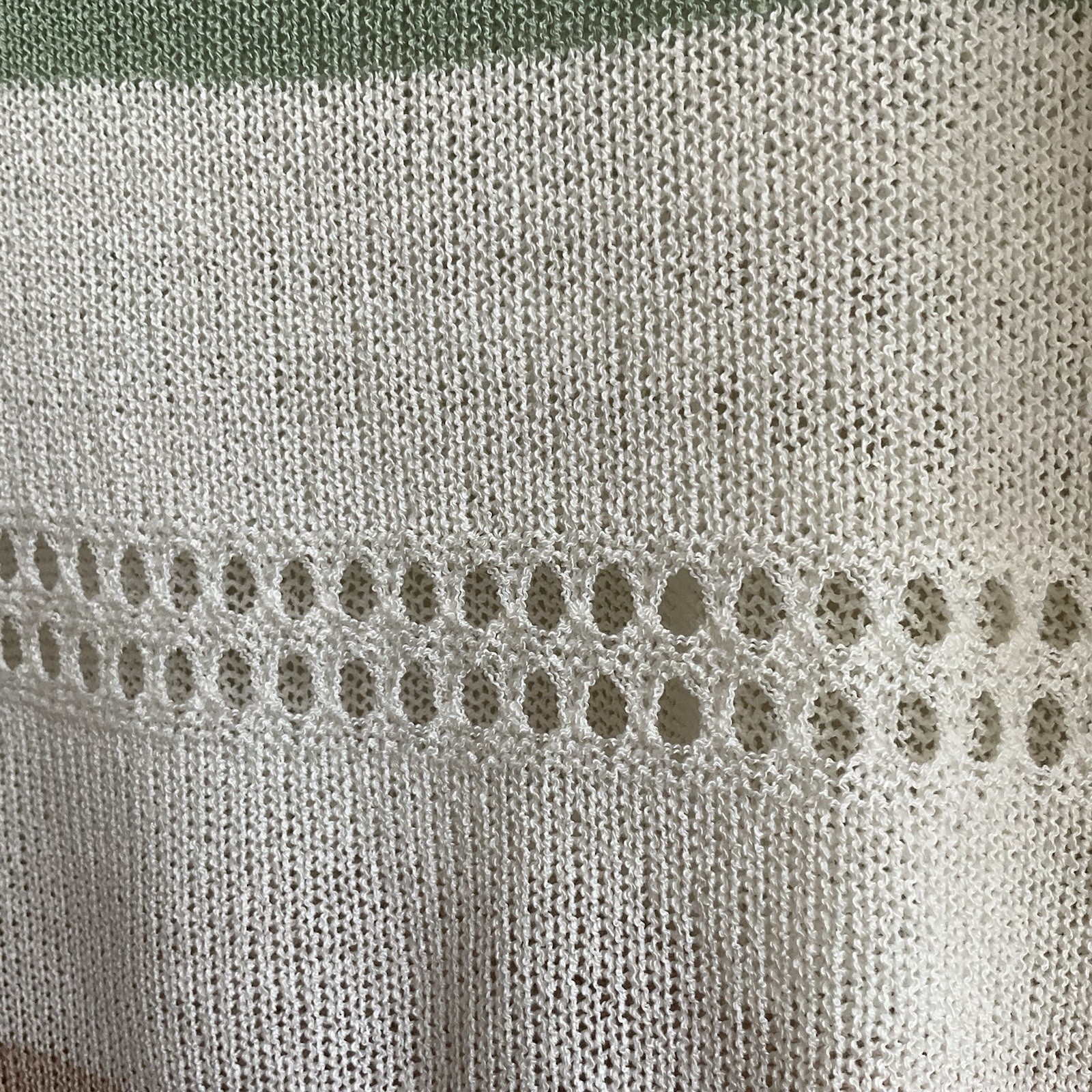 Women’s Oversized Open Knit Short Sleeve Sweater Top Green Beige Striped Size M