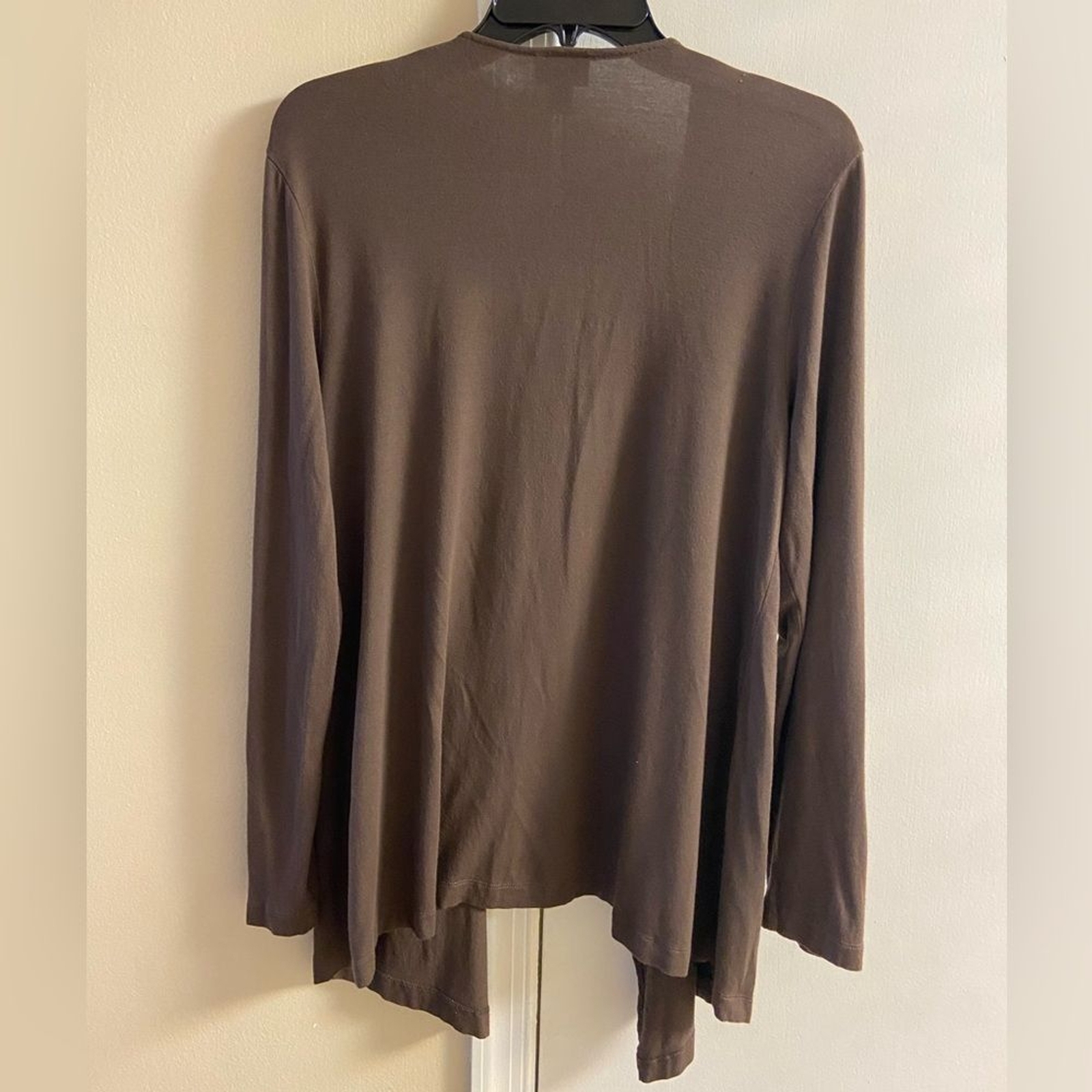 J Jill cardigan brown stretch open front waterfall draped Medium