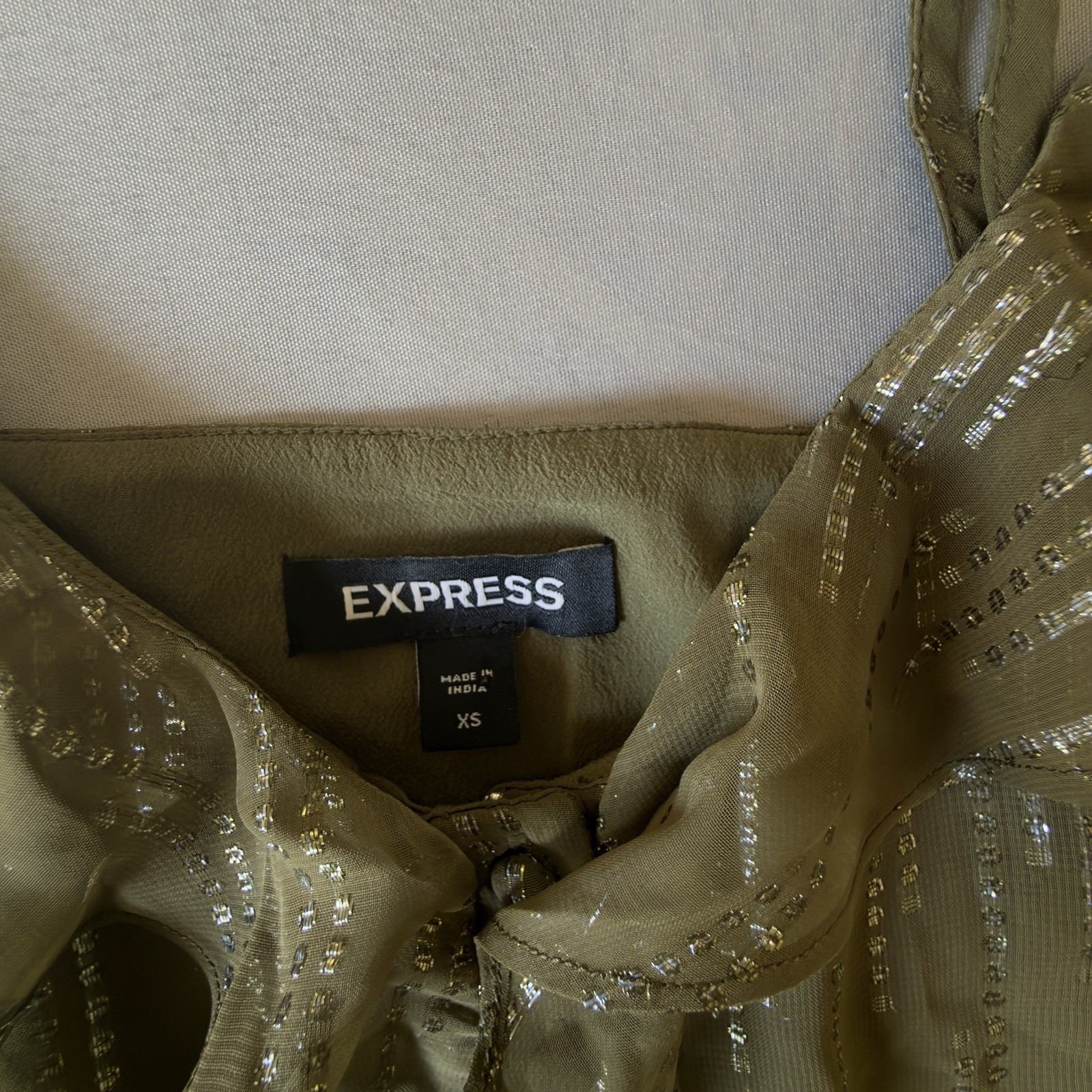 Express Women’s XS Green Spaghetti Strap Striped Ruffle Button Peplum Cami