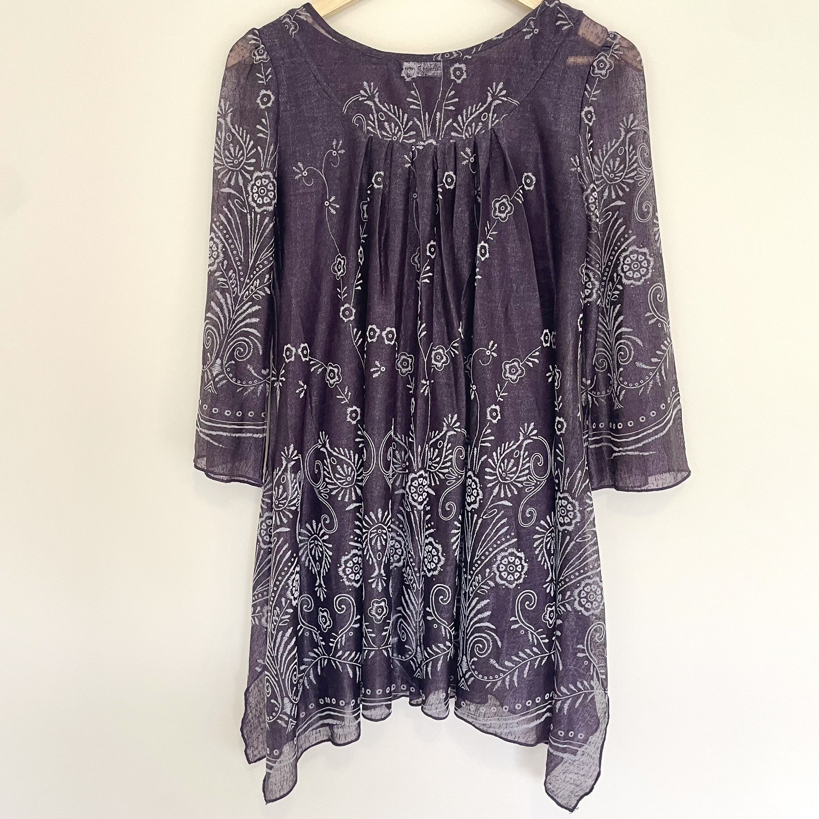 Vintage 2000s Caroline Morgan Purple Embroidered Blouse Size 8 Fairycore Boho