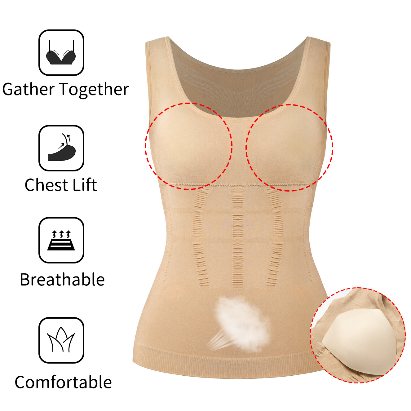 Women Padded Camisole Shaper Compression Shirt Waist Trainer Tank Tops Shapewear