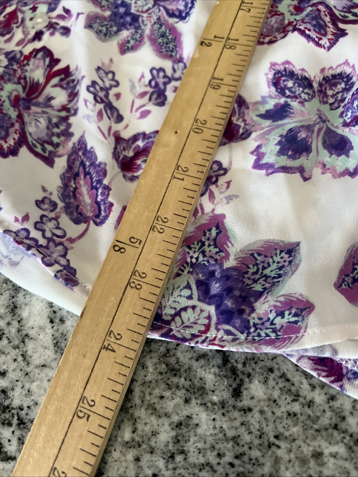 Loft L Purple Floral Pullover Blouse V Neck Long Bell Slvs 100% Rayon Washable