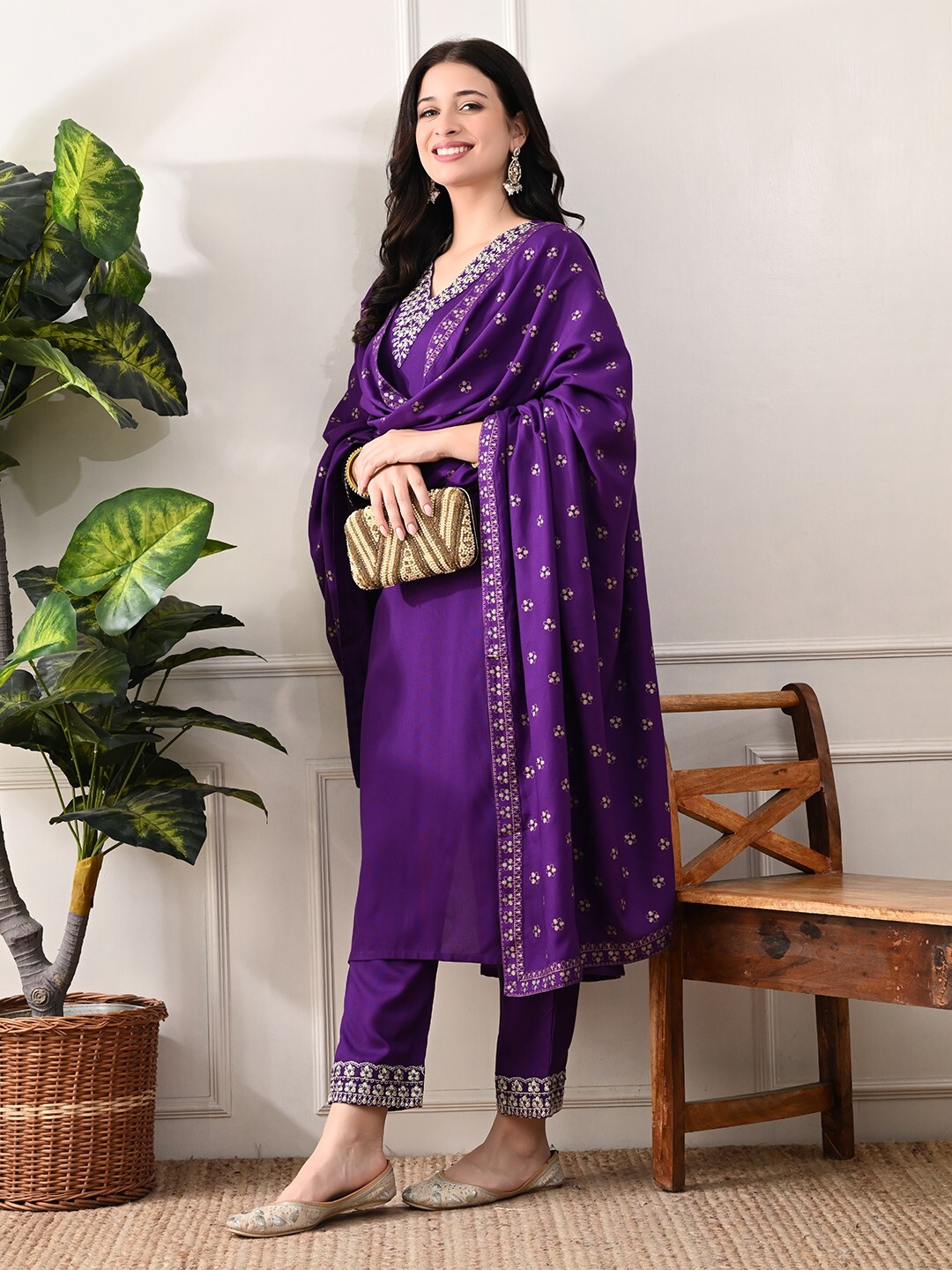 Women Embroidered Regular Kurta with Pant & With Dupatta