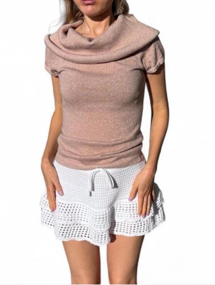 Cashmere cotton blend Metallic Cap Sleeve Cowl Neck Blouse Express medium