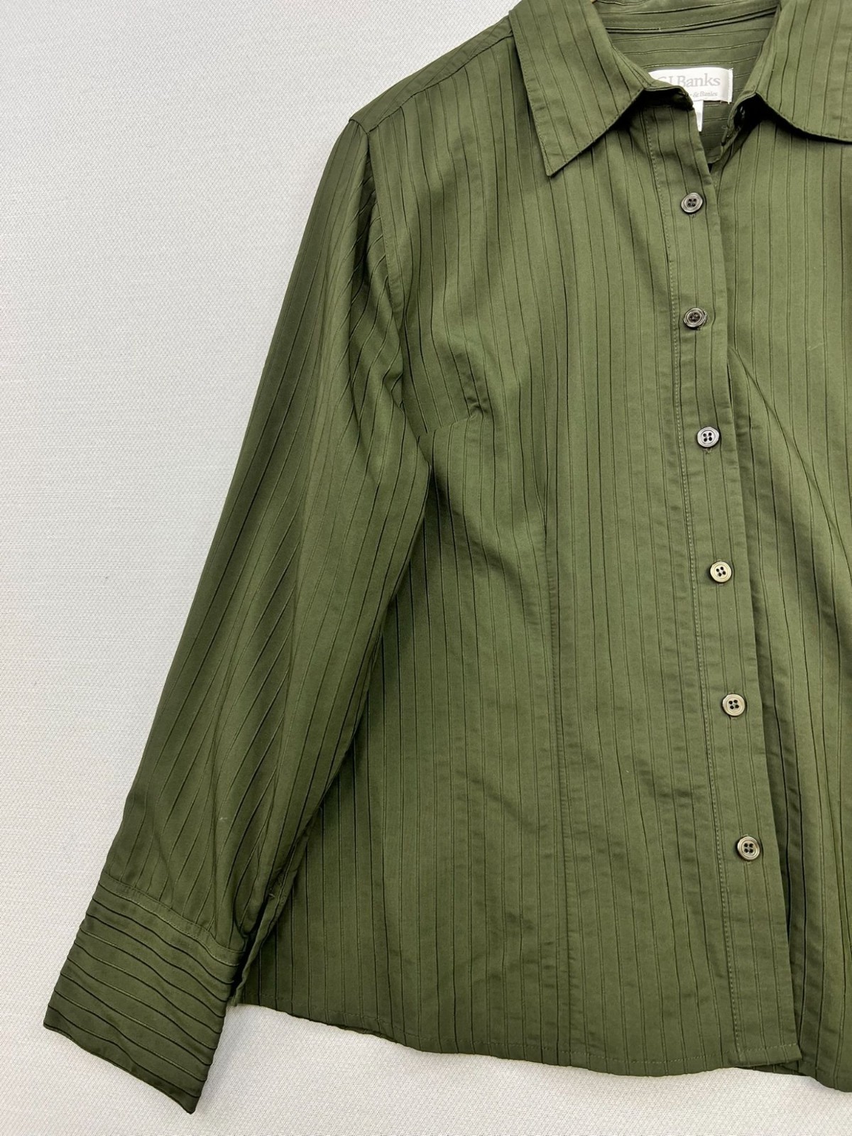 C.J. Banks Womens Pinstriped Textured Button Up Shirt Blouse Size 1X Green