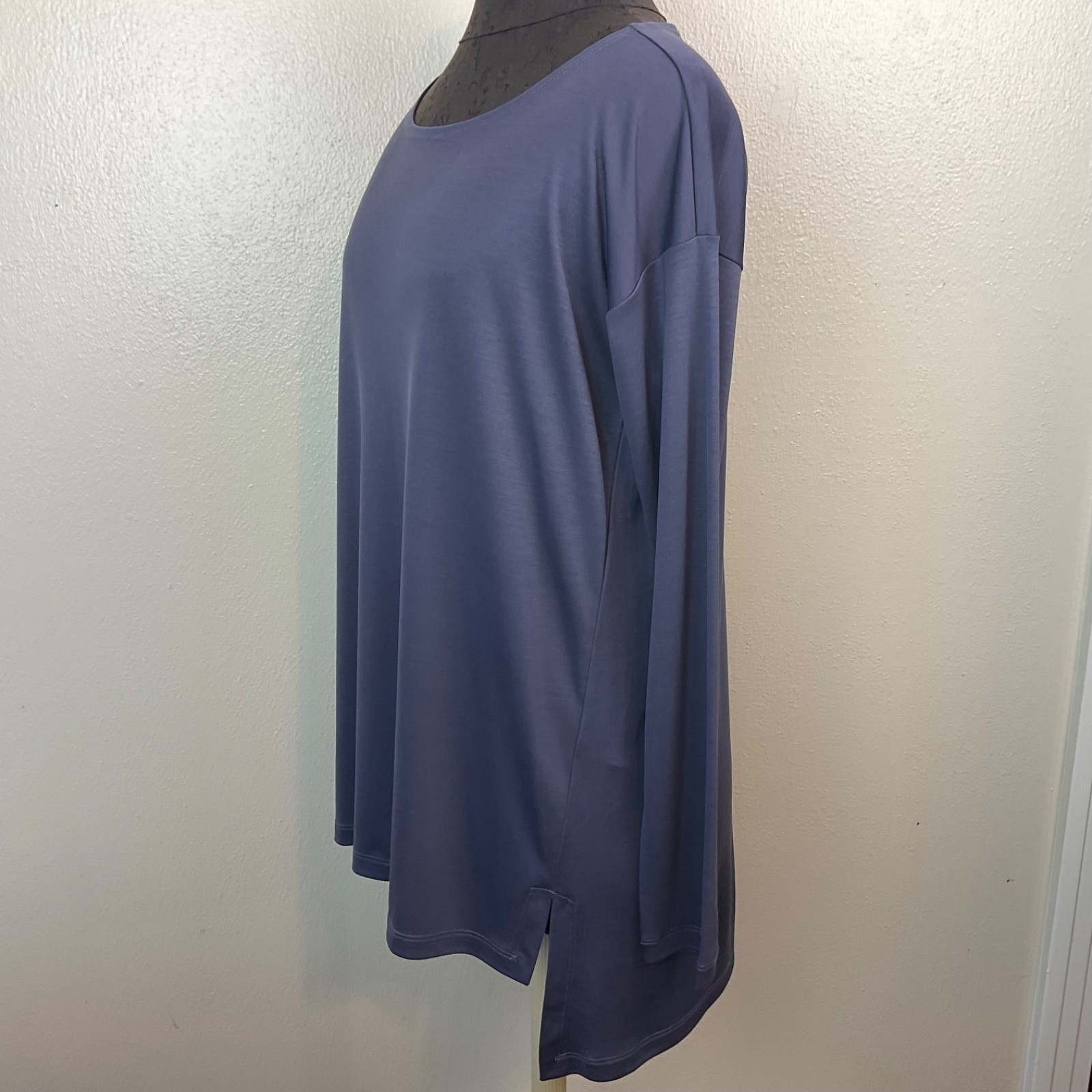 Eileen Fisher Tunic Top 100% Tencel Periwinkle Gray Boat Neck Long Sleeve Sz XS