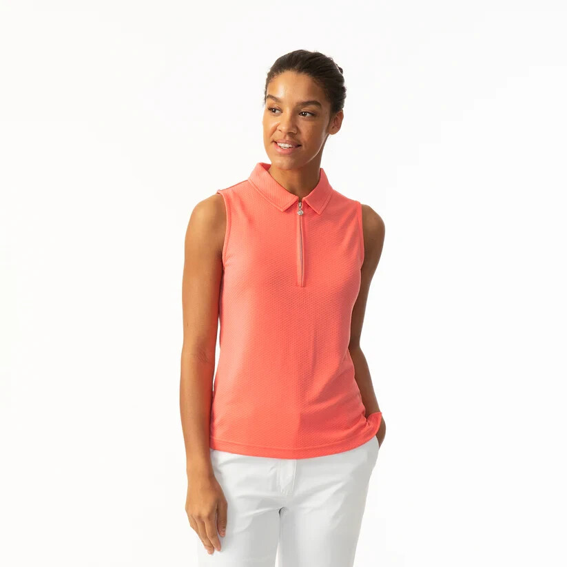 NEW Daily Sports Honeycomb Structured Sleeveless Golf Polo Shirt in Coral XS NWT
