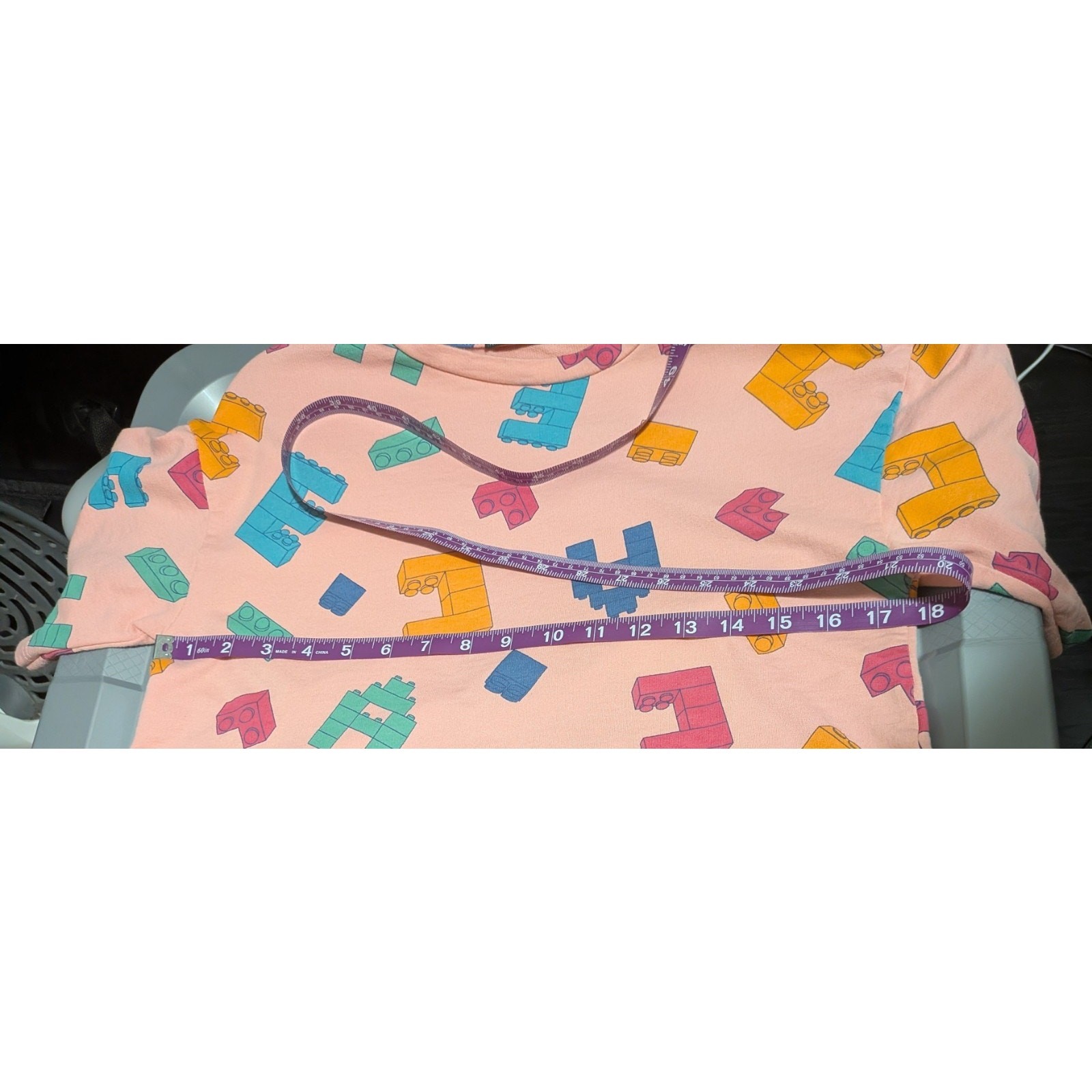 Pink Crop Top With Toy Block Pattern Women’s Shirt No Sz Tag Looks Like Large