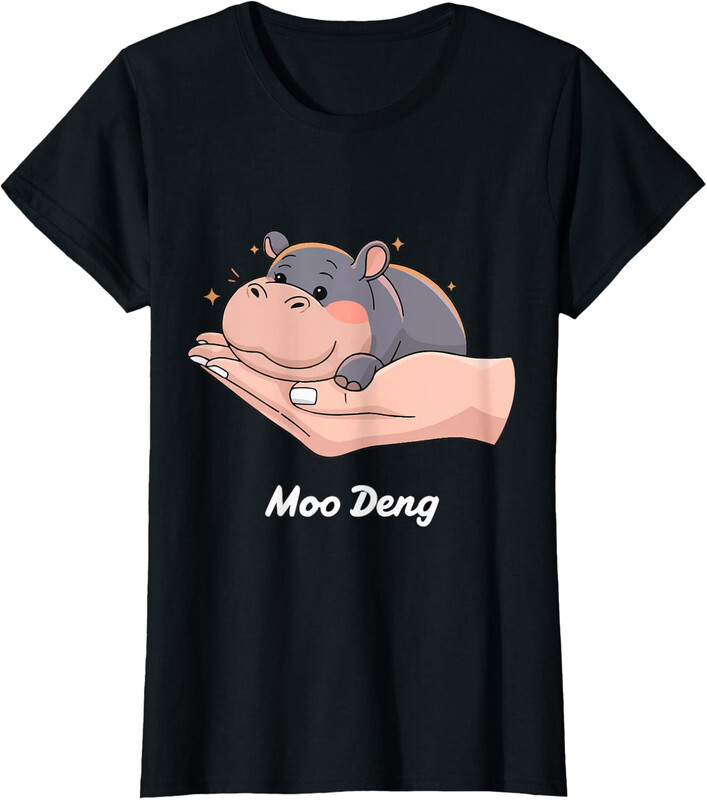 Moo Deng Cute Baby Pygmy Hippo Animal Design Ladies’ Crewneck T-Shirt