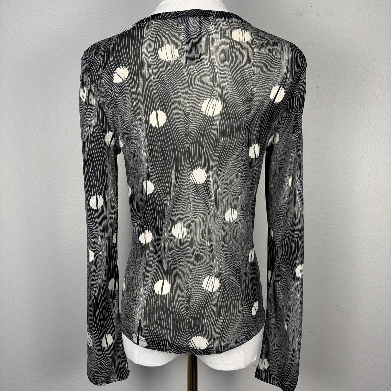 Black Sheer Stretch Mesh Shirred Long Sleeve Whimsigoth Y2K Top Medium Feather