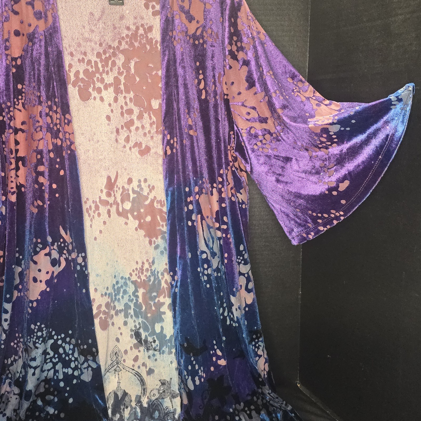 Disney Aladdin Velvet Burnout Fringe Kimono Size S/M purple blue ombre RARE VTG