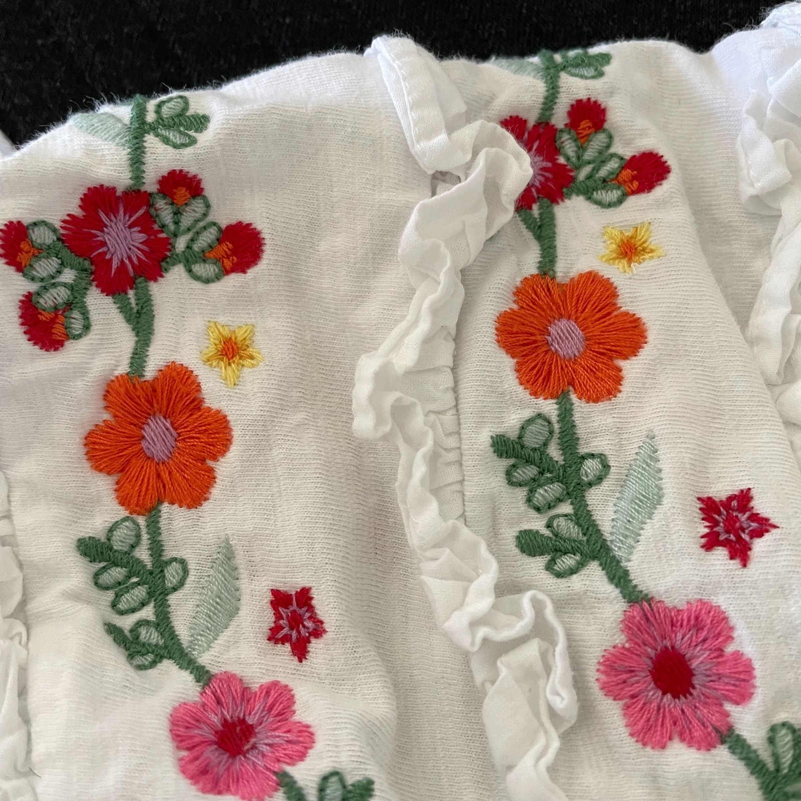 Boden Womens White Floral Embroidered Ruffle Puff Sleeve Jersey Top Cotton US2