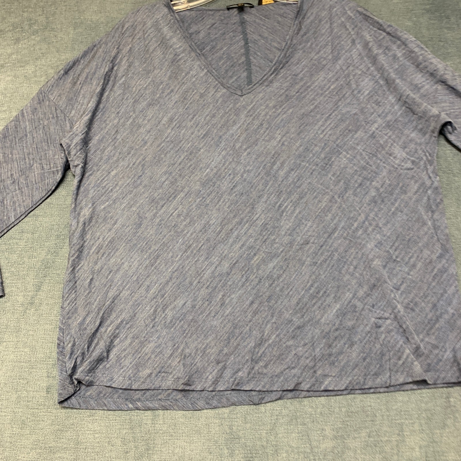 Massimo Dutti T Shirt Womens Medium Blue Marl Long Sleeve V-Neck Pullover