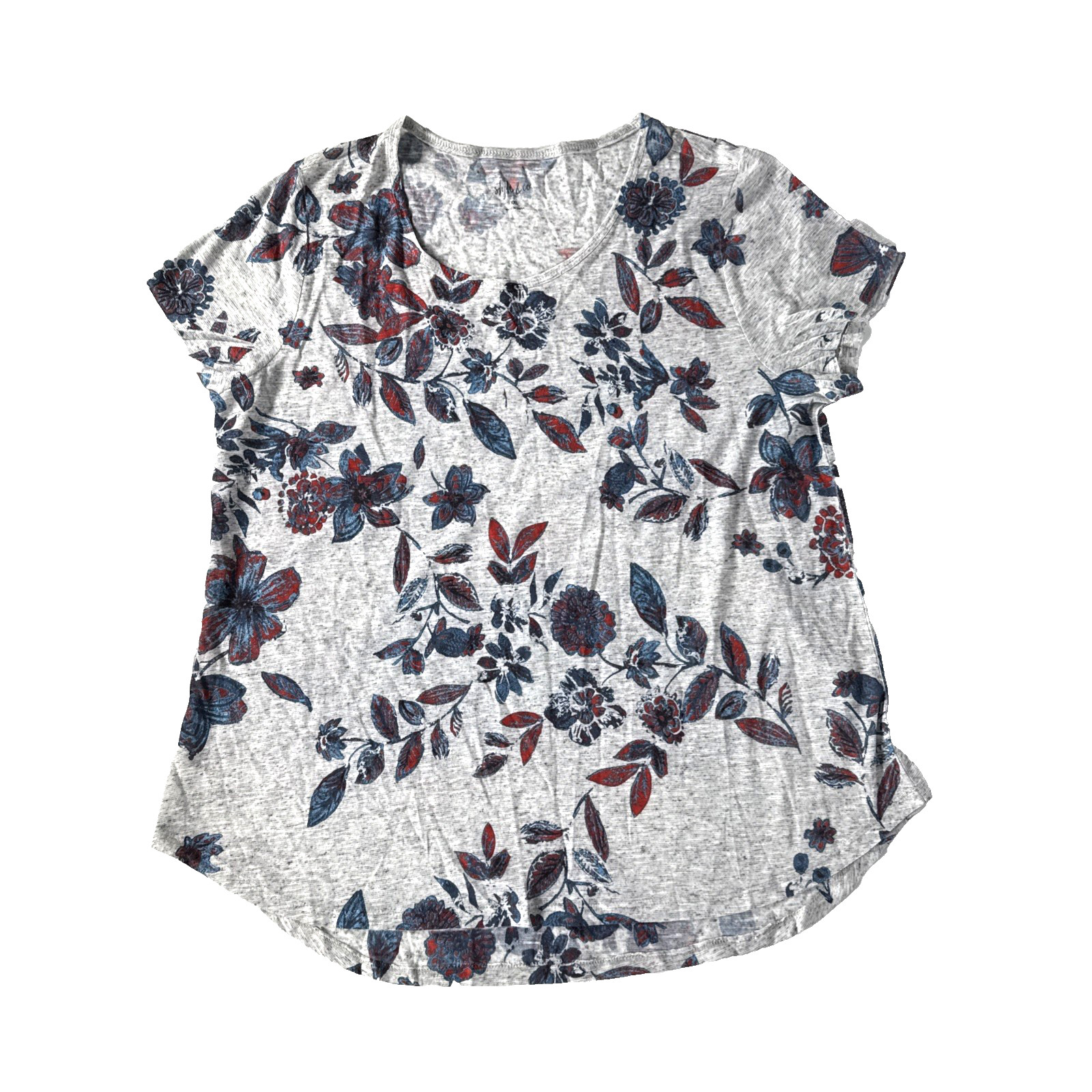 Style & Co Grey Navy Blue Red Womens Sz XXL Tshirt Top Floral Short Sleeve
