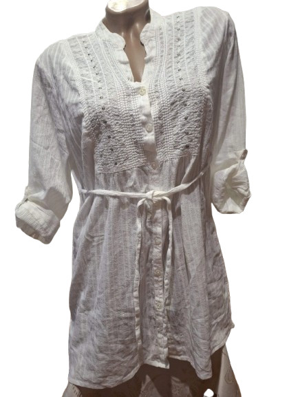 M&Co Luxury Embroidered White Cotton Tunic Shirt Lurex Richelieu 14 L