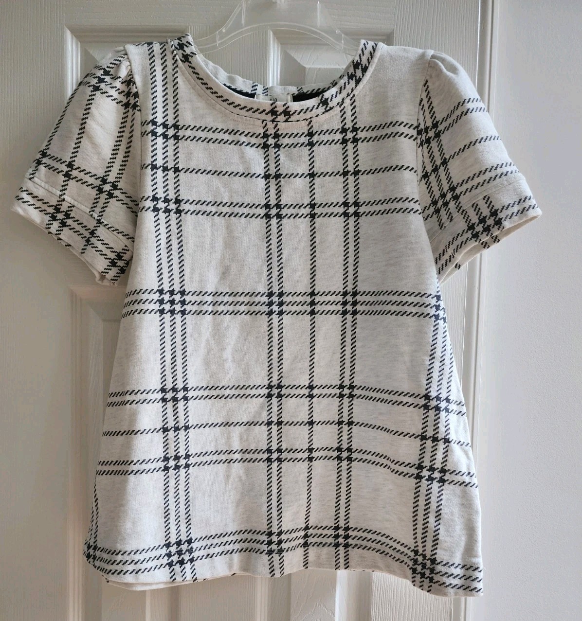 Anthropologie T.La Ani Windowpane Top Puff Short Sleeve Size M