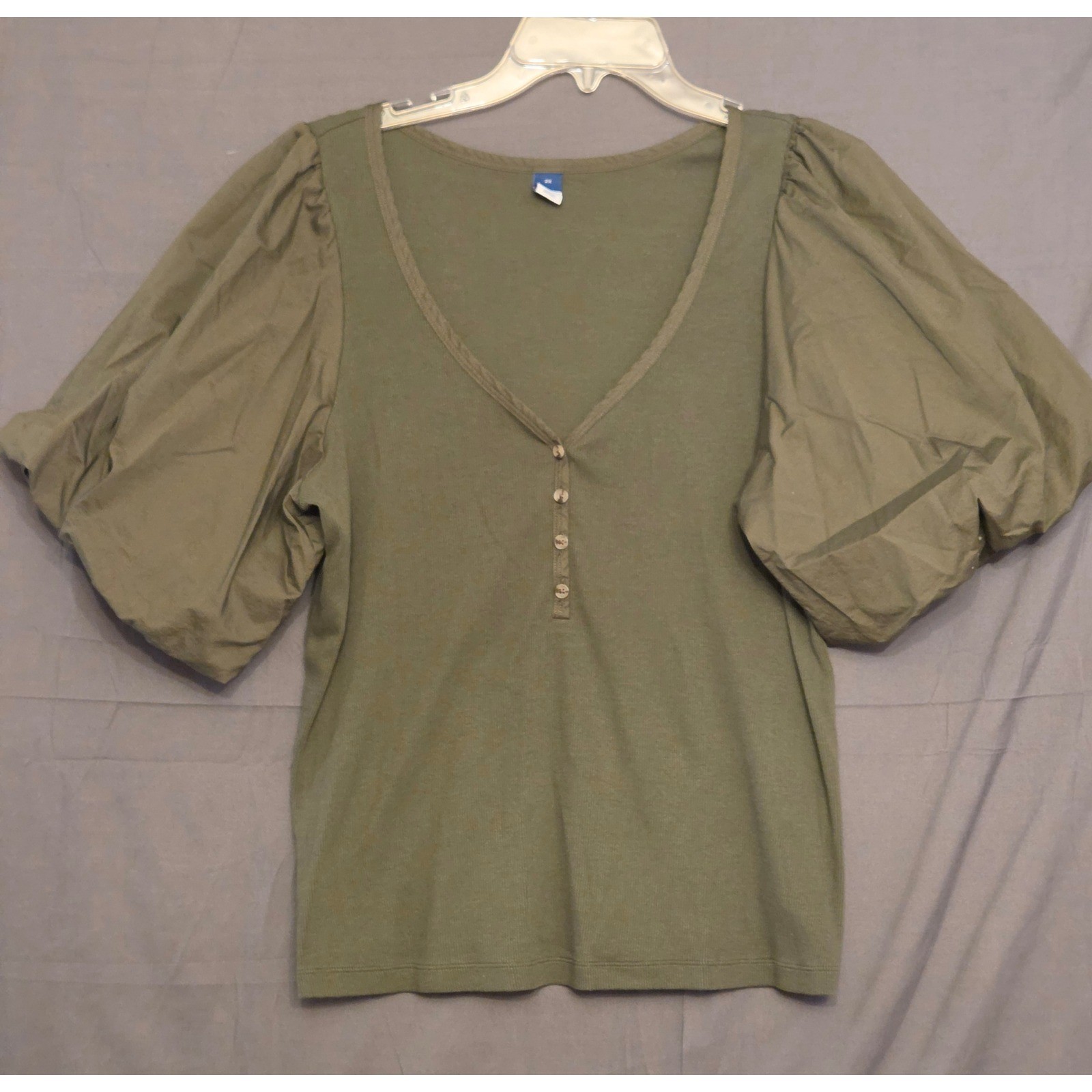 Old Navy Puff-Sleeve Mixed Fabric Top Womens Size 2X Green Boho