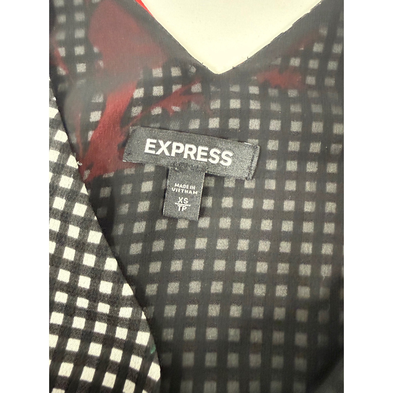 Express Gingham Floral Cami Tank Top Black White Red V-Neck Spaghetti Strap XS