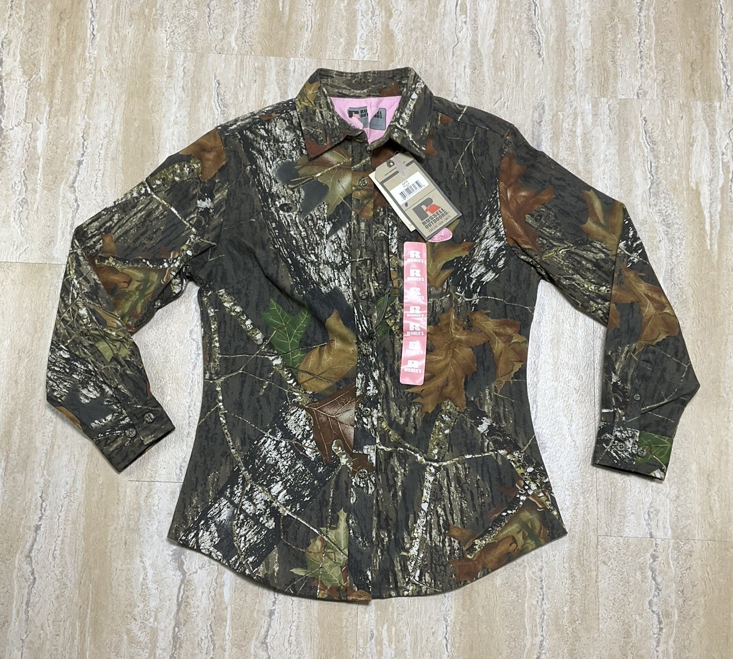 Russell Outdoors Womens Size S Mossy Oak Long Sleeve Button Up Camo Shirt