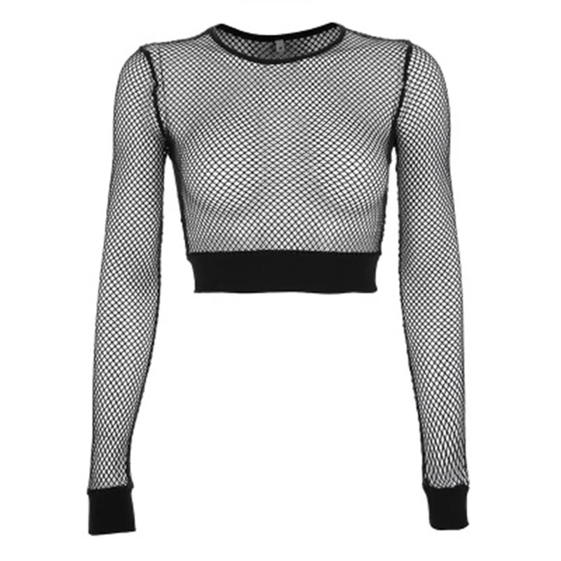 2026 New Summer Sexy Black Hollow Out Mesh Fishnet Skinny Crop Top For Women