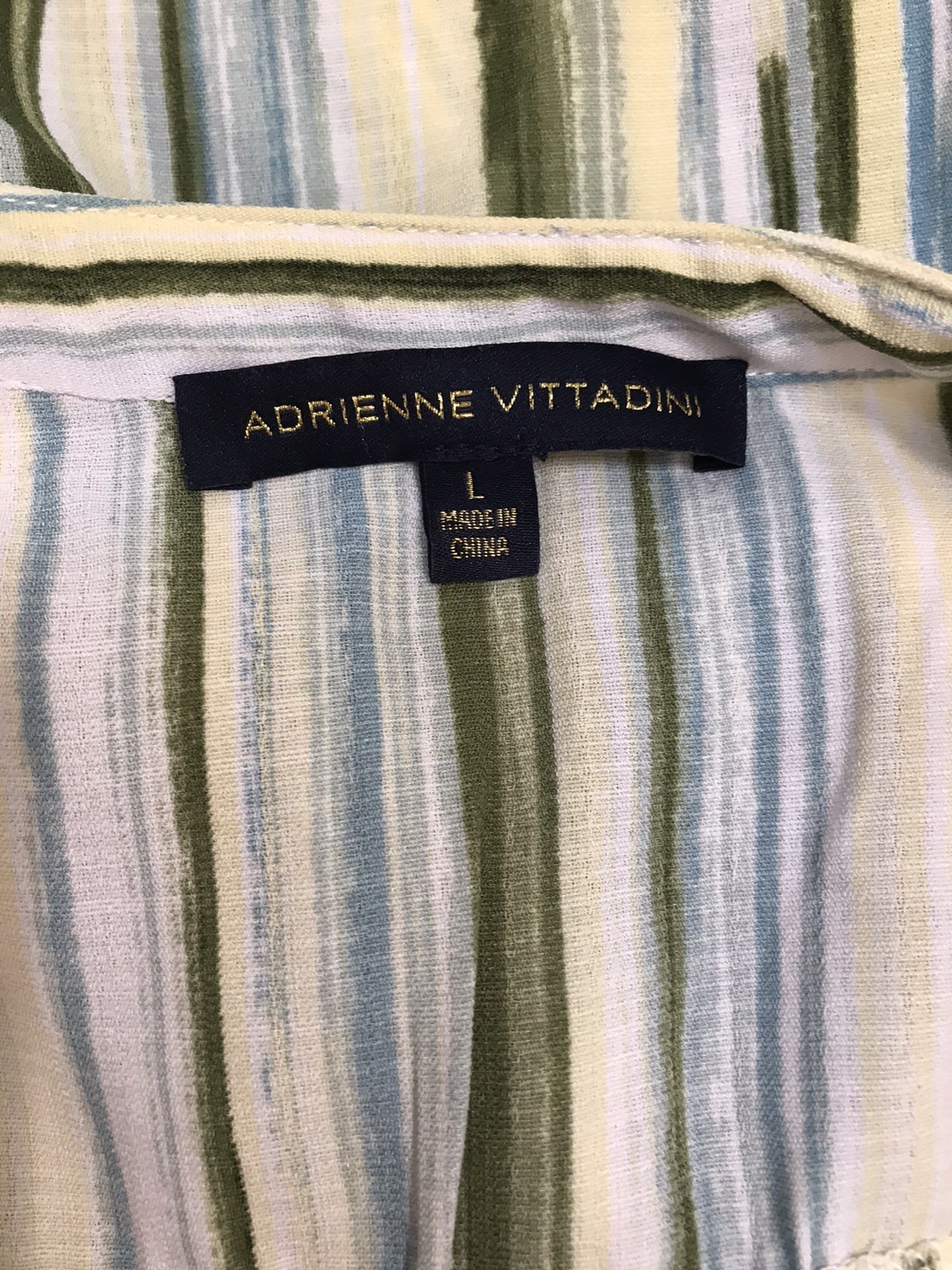 Adrienne Vittadini L Top Striped Knot Tie Hem Front Button Up Shirt Blouse V Cut