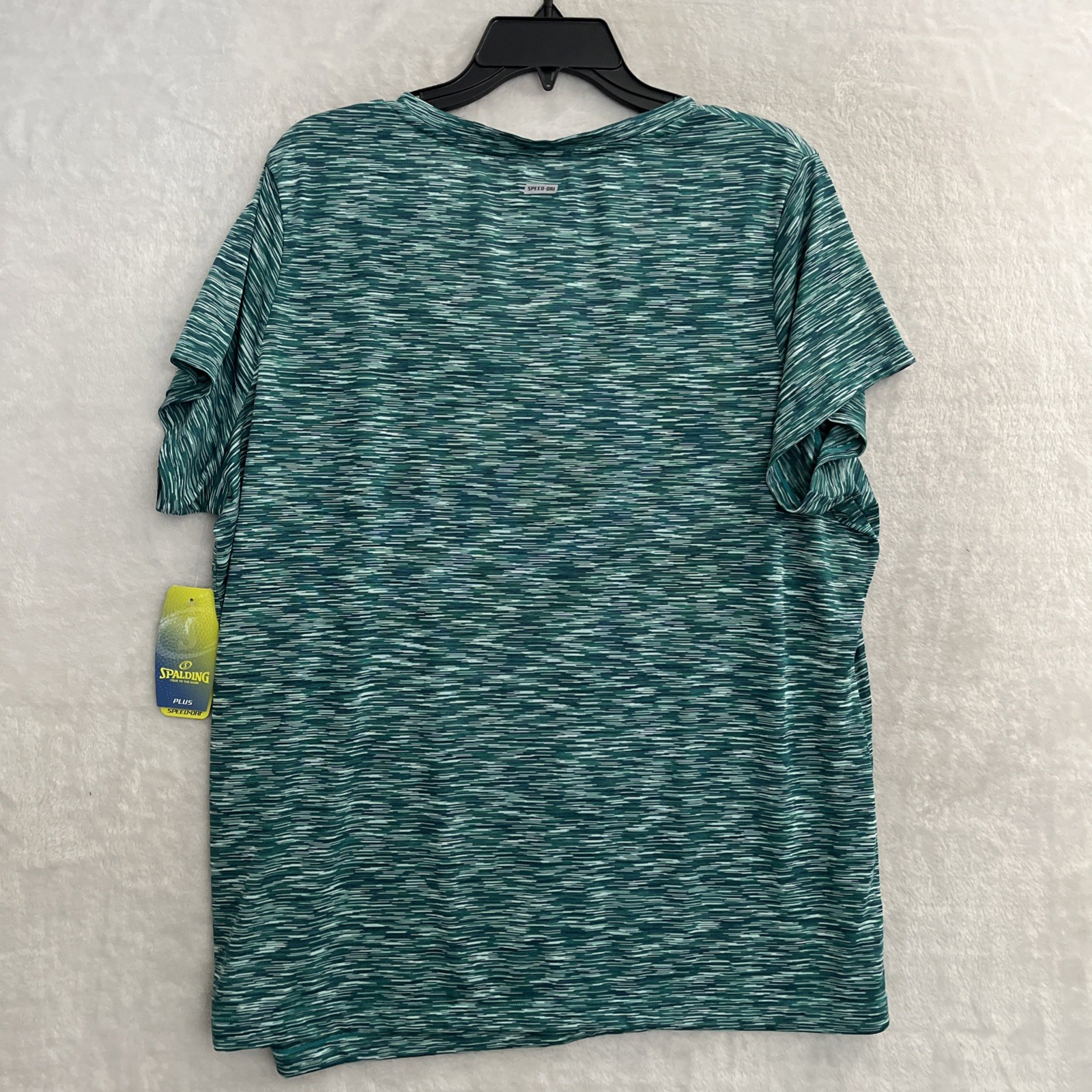 Spalding Womans Blouse Top Green Geometric Plus 2X Polyester Short Sleeve V Neck