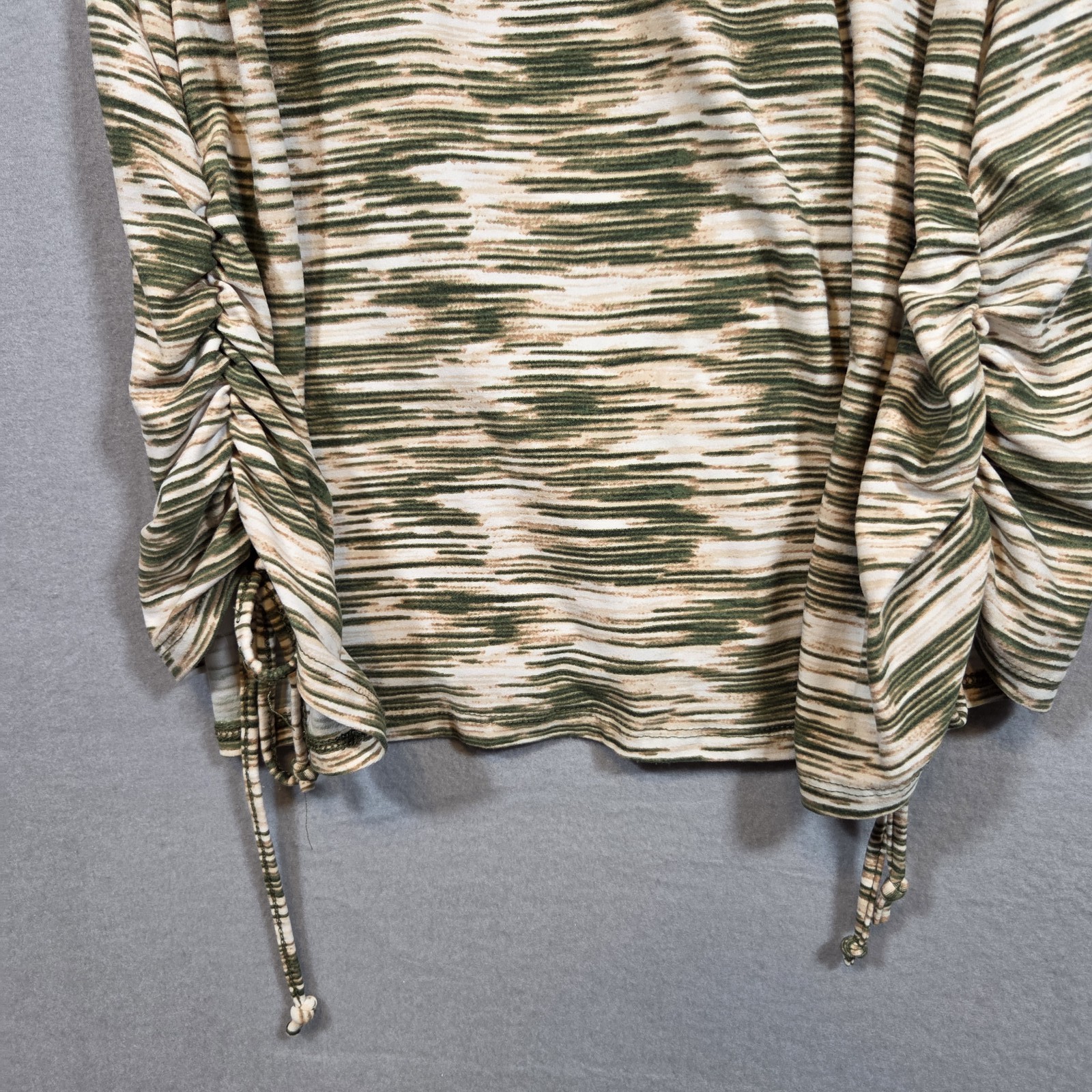 Urban Rose Women’s 3X Green Beige Space Dye Scoop Neck Ruched Drawstring T-Shirt