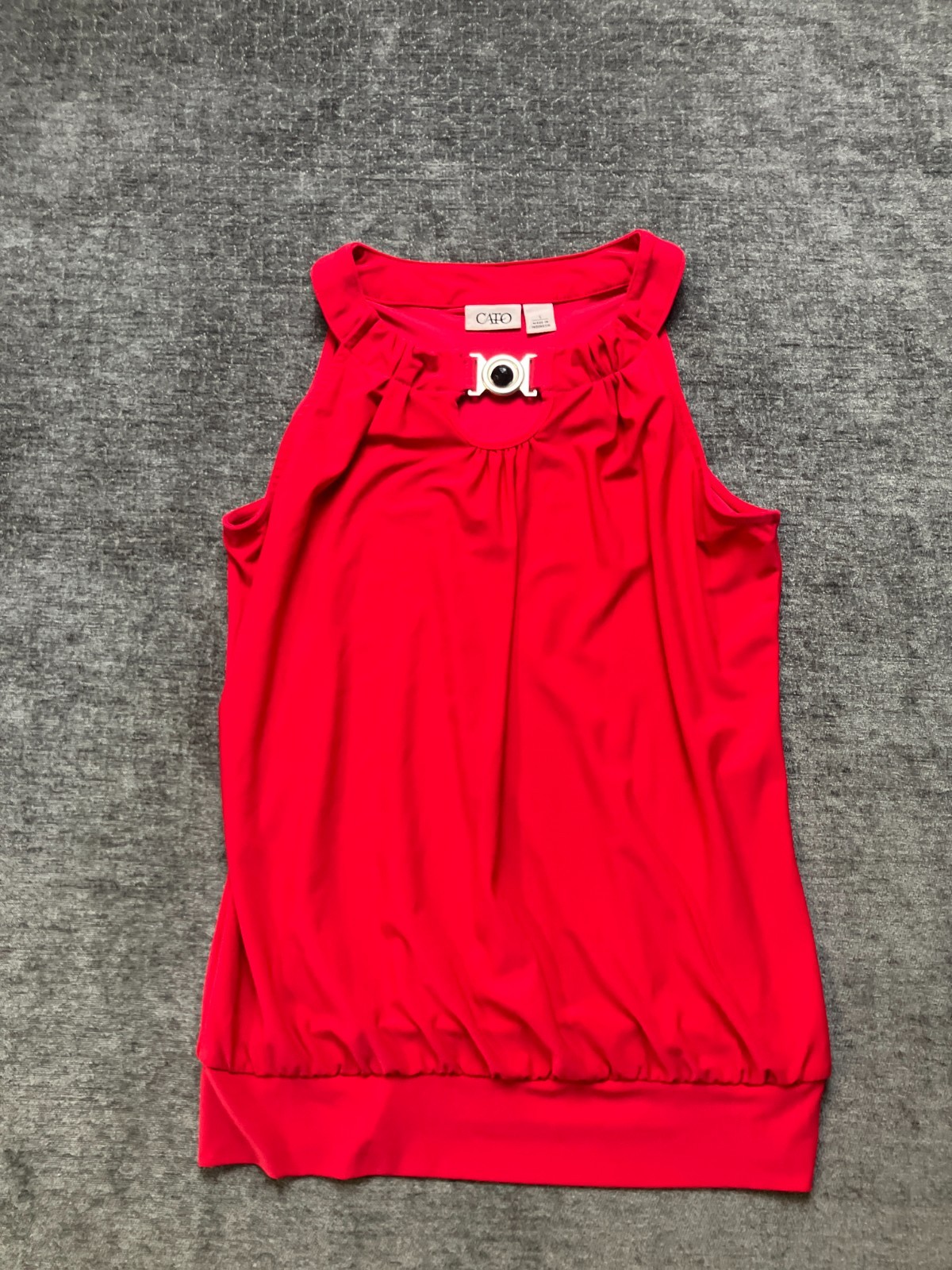 Cato Tank Top Womens Small Red Stretch Buckle Keyhole Neck Pleated Front Casual