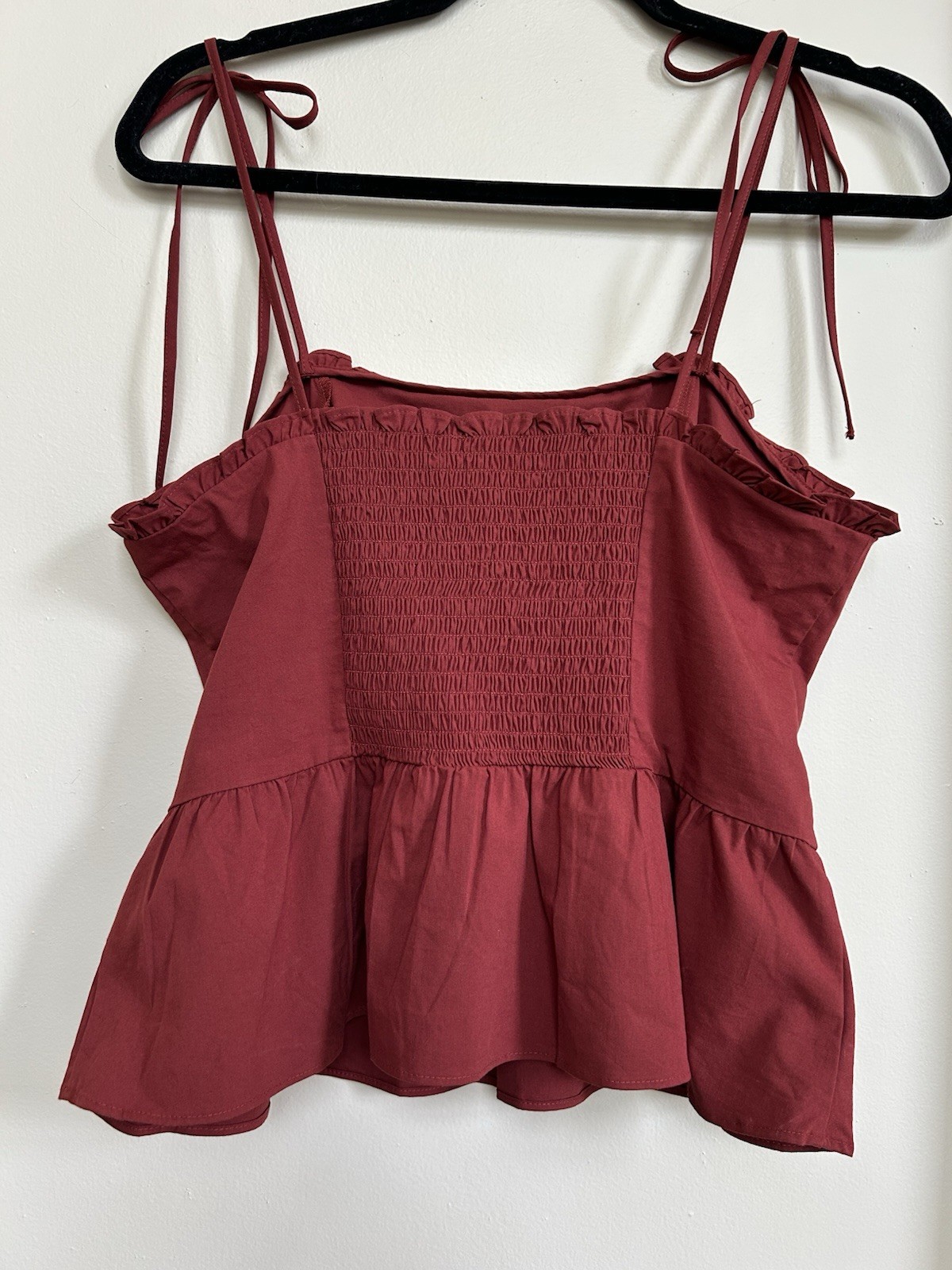 NWT Express Deep Red Solid Square Neck Spaghetti Strap Peplum Cami Tank Top, M