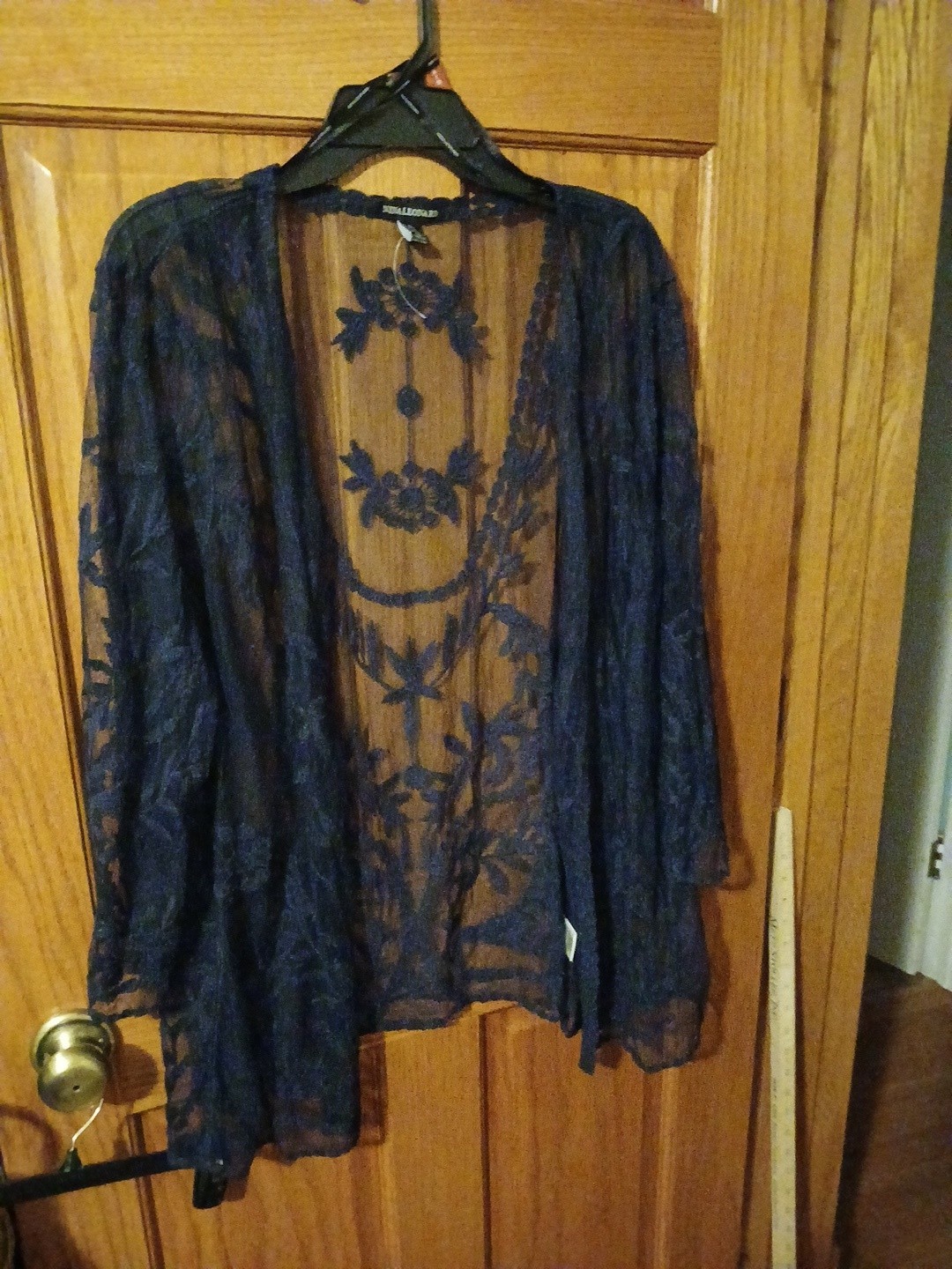 Nina Leonard Womens Navy Blue Lace Overlay Cardigan 3/4 Sleeve XL Dressy