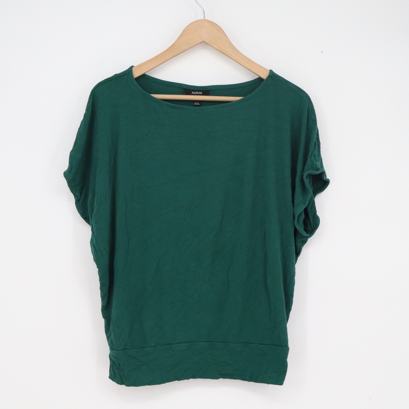 Alfani Womens Forest Green Dolman Sleeve Banded Hem Knit Top Small