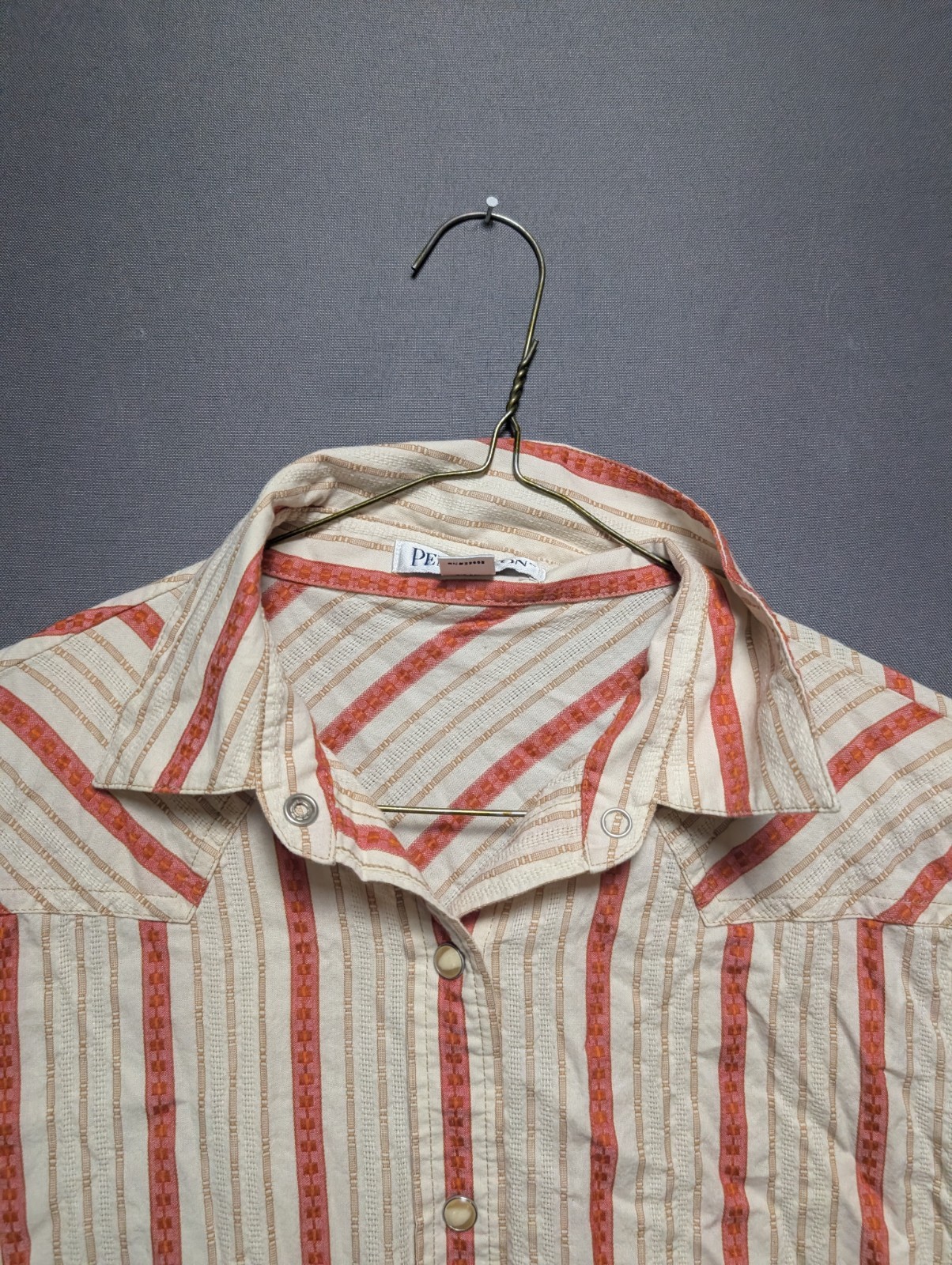 Pendleton Shirt Womens Small Beige Red Striped Long Sleeve Collared Snap Front