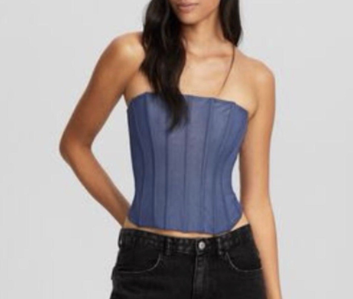 Bershka Women’s Blue Mesh Corset Top With Boning Size S BNWT