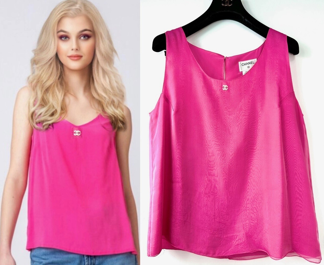 Chanel Vintage 2001 Barbie Pink White Logo Top 38 40 42 6 8 10 Shirt Jacket M L