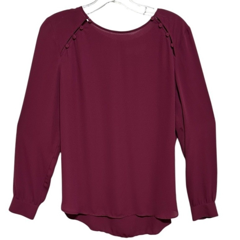 LOFT Blouse Women Berry Shoulder Button Keyhole Back Sophisticated Modest M