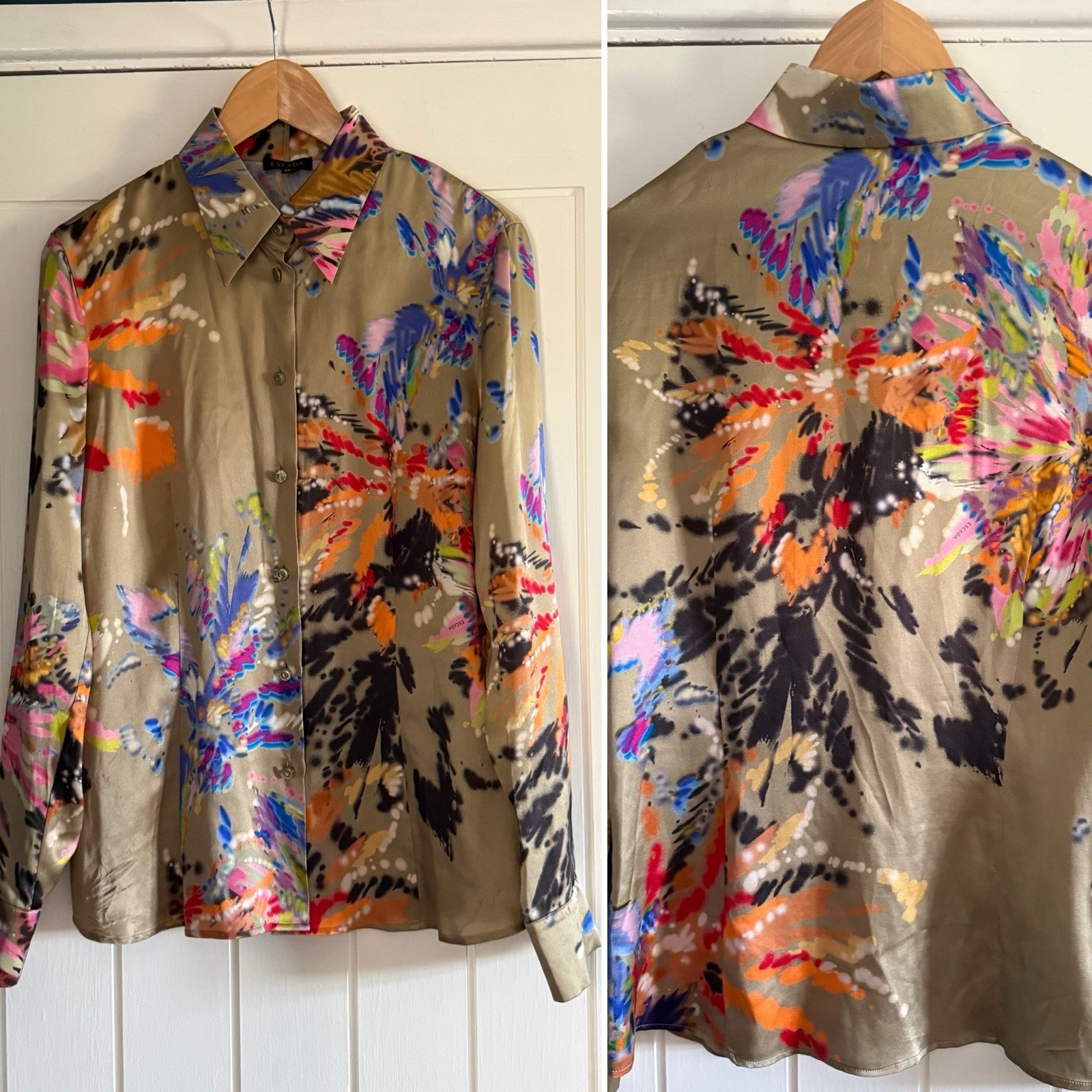 Escada 100% silk multi coloured shirt blouse – Size 38 UK 10 / 12