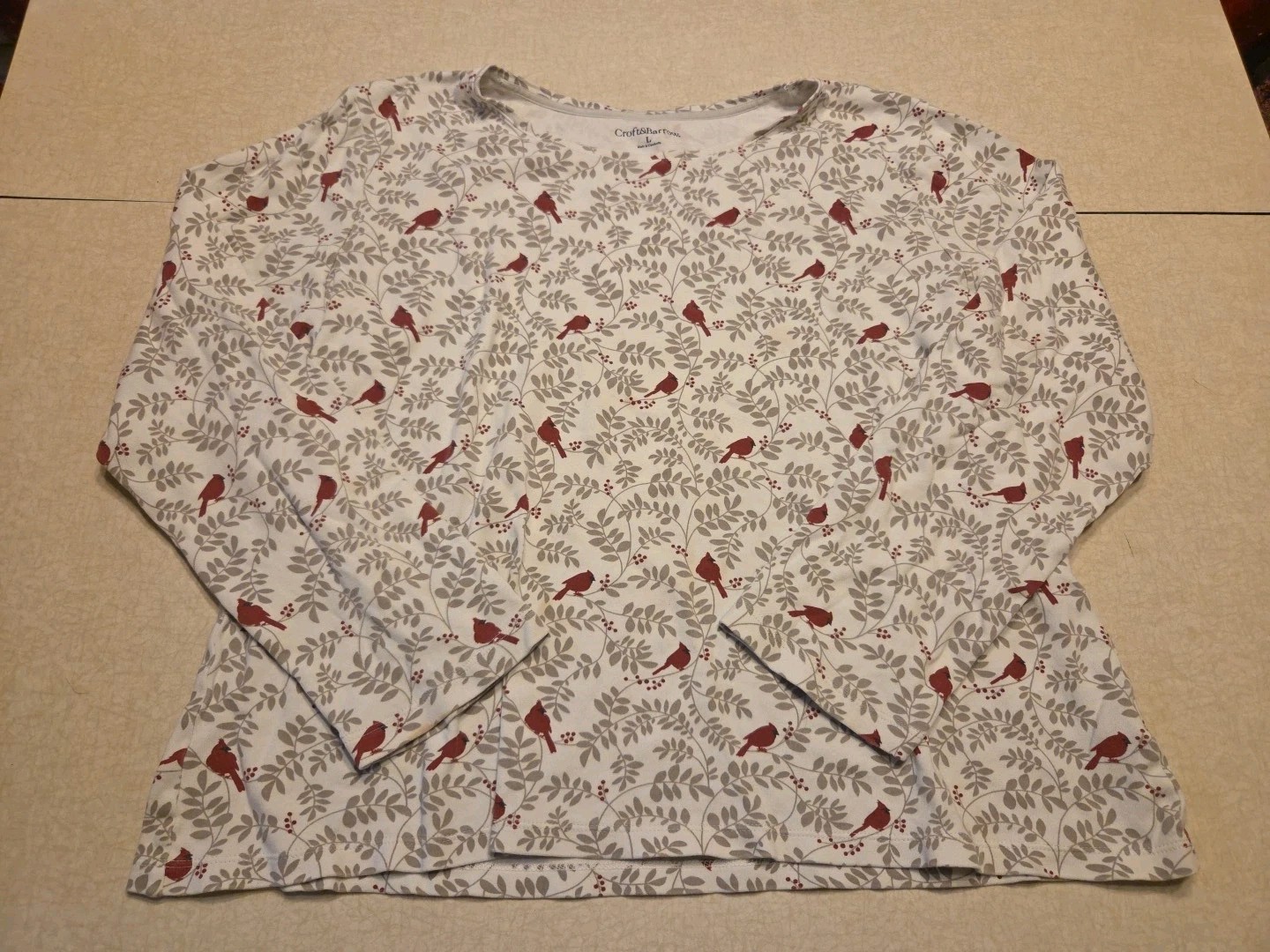 Women’s Long Sleeve Tee Shirt Cardinal Red Birds Cotton Croft & Barrow