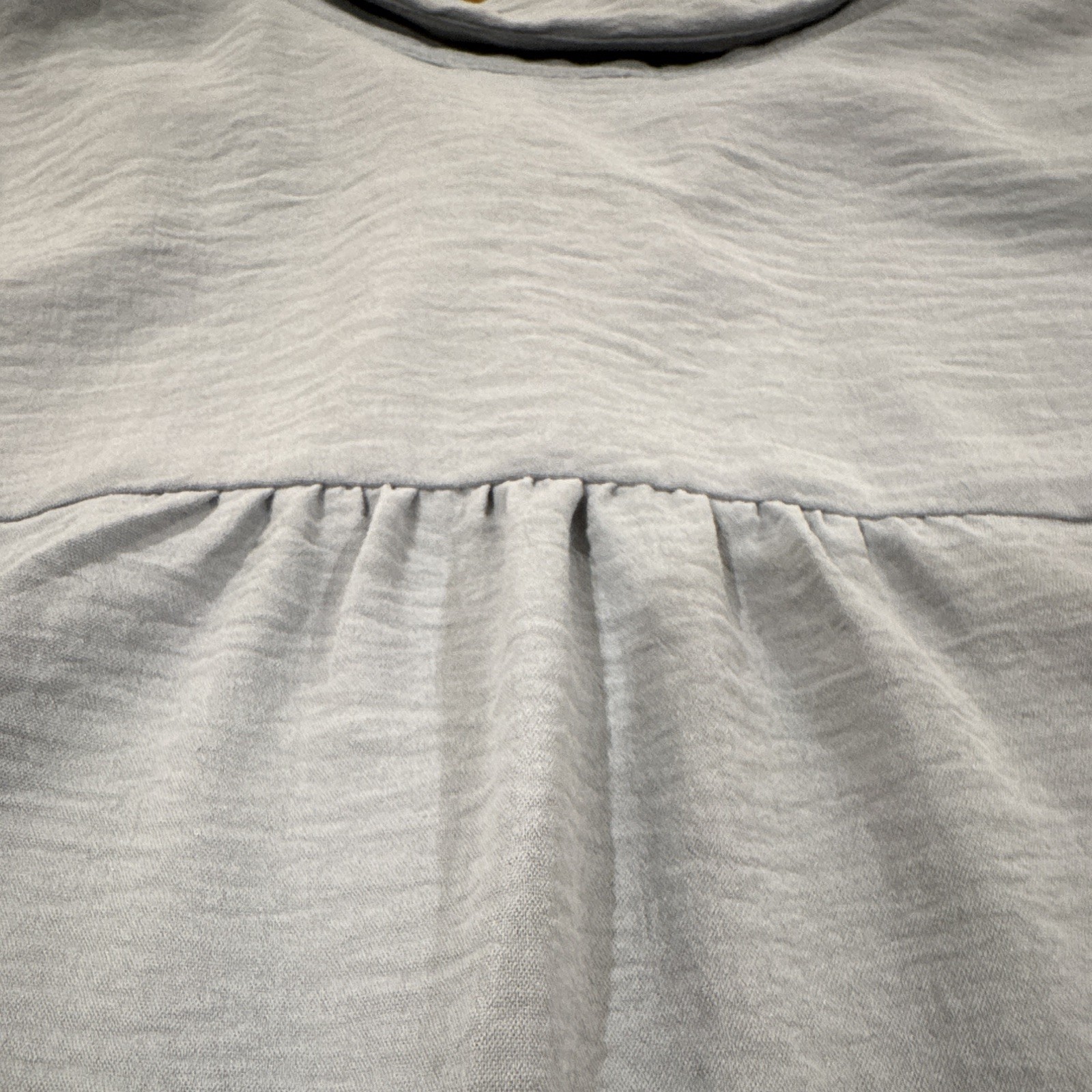 Pleione 1X Plus Gray Collared Button-Front Ruffle Woven Polyester Blouse