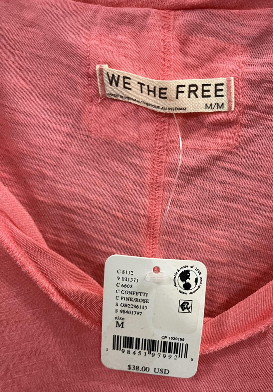 Free People Tank Top Womens MEDIUM Pink We The Free Confetti Slub High Low Hem