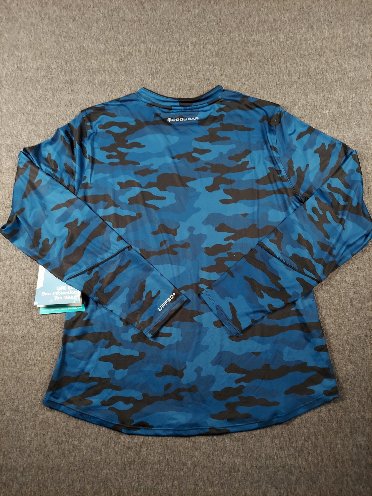Coolibar Match Point Shirt Womens Large Blue Camo UPF 50 Stretch Long Sleeve NWT