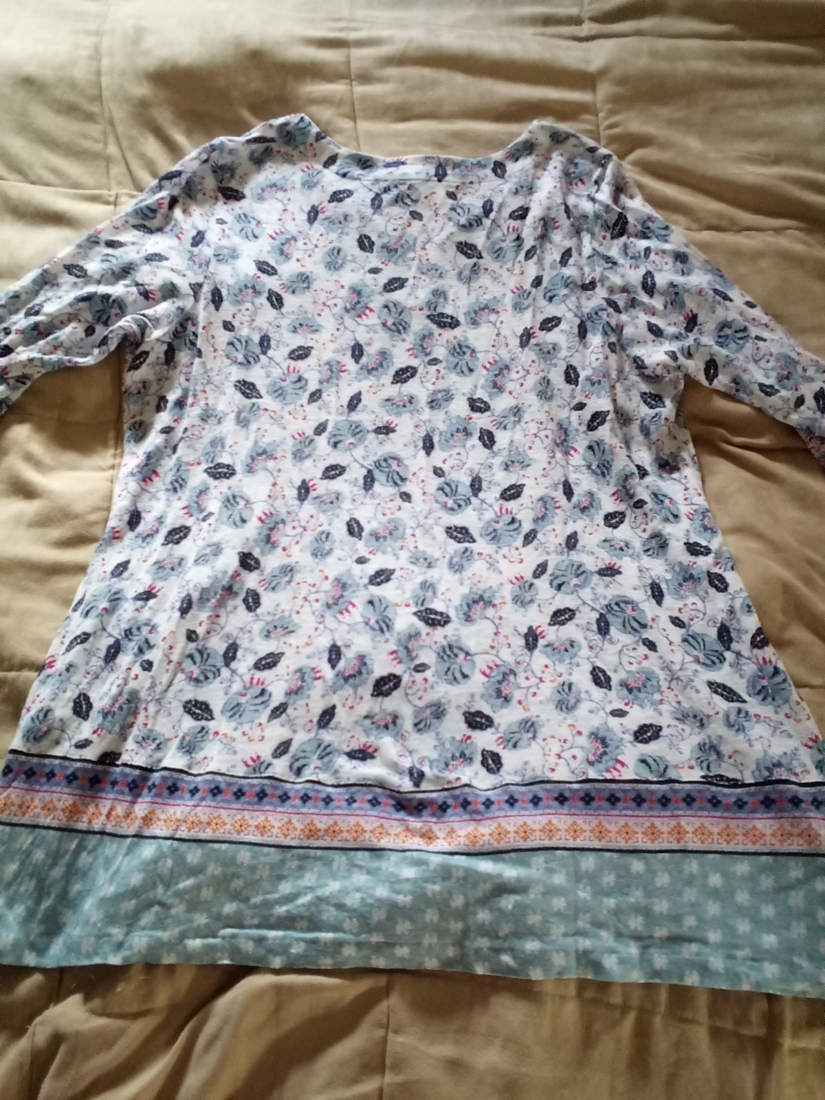 J.Jill Plus Size Love Linen Tunic Top Blouse Size 2X Floral Elbow Length Sleeves