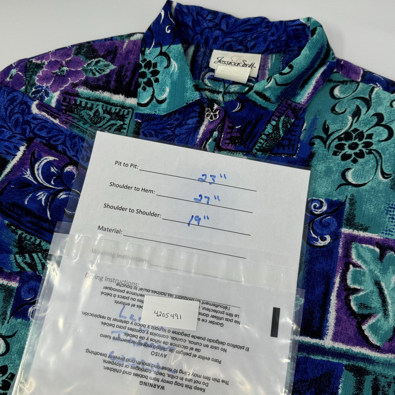 Vintage Jessica Scott Shirt Womens Medium Multicolor Floral Hawaiian Button 90s