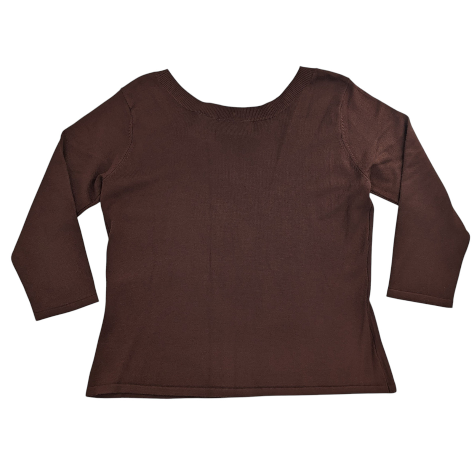 VTG Womens Brown Scoop Neck Knit Top Large 3/4 Sleeve 90s Preppy Minimalist NWT
