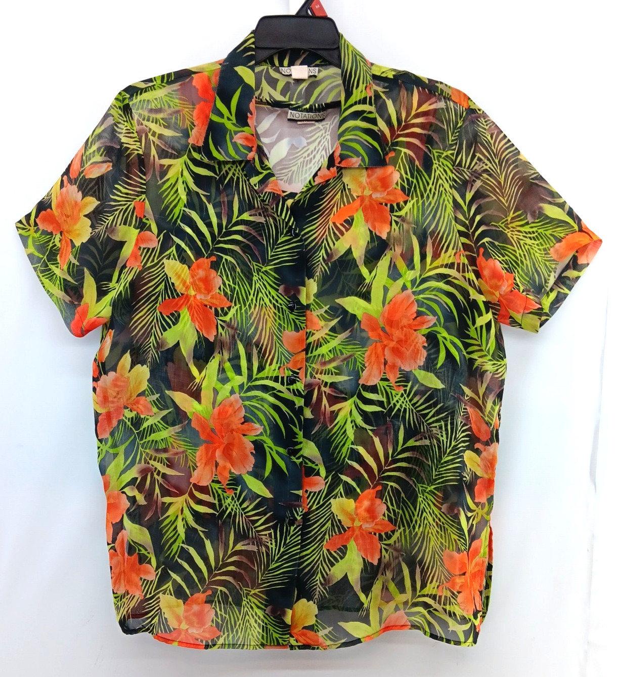 Notations Shirt Women Size XL Multicolor Floral Tropical 2 Piece Button Up Top