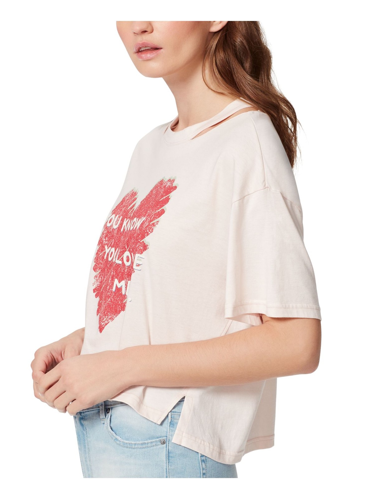 JEANS Womens Pink Dropped Shoulder Split Hem Short Sleeve Crew Neck T-Shirt S