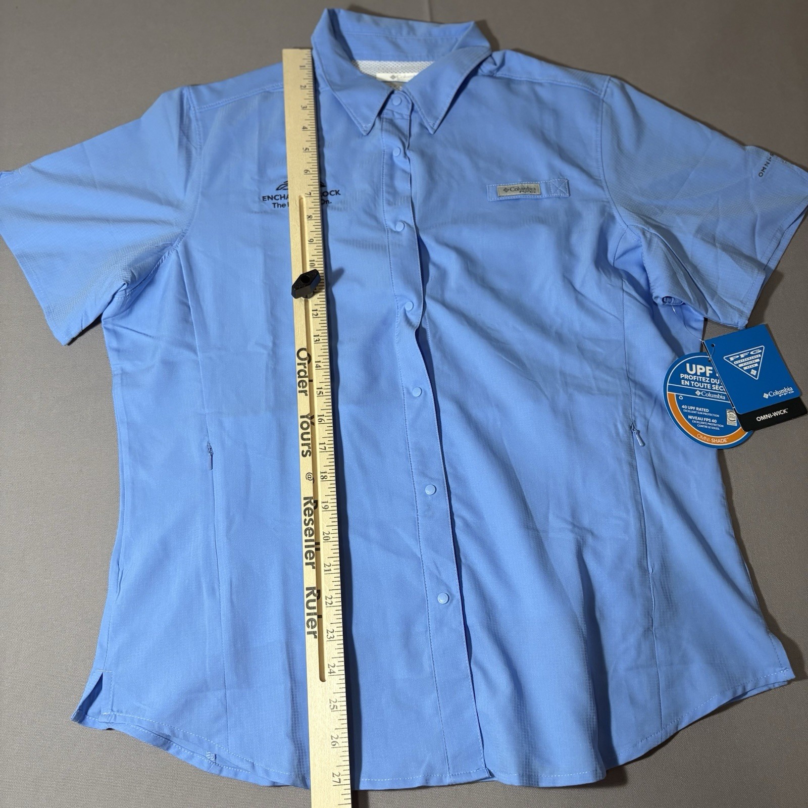 Columbia PFG Omni Shade Women’s Periwinkle Short Sleeve Button Up Large