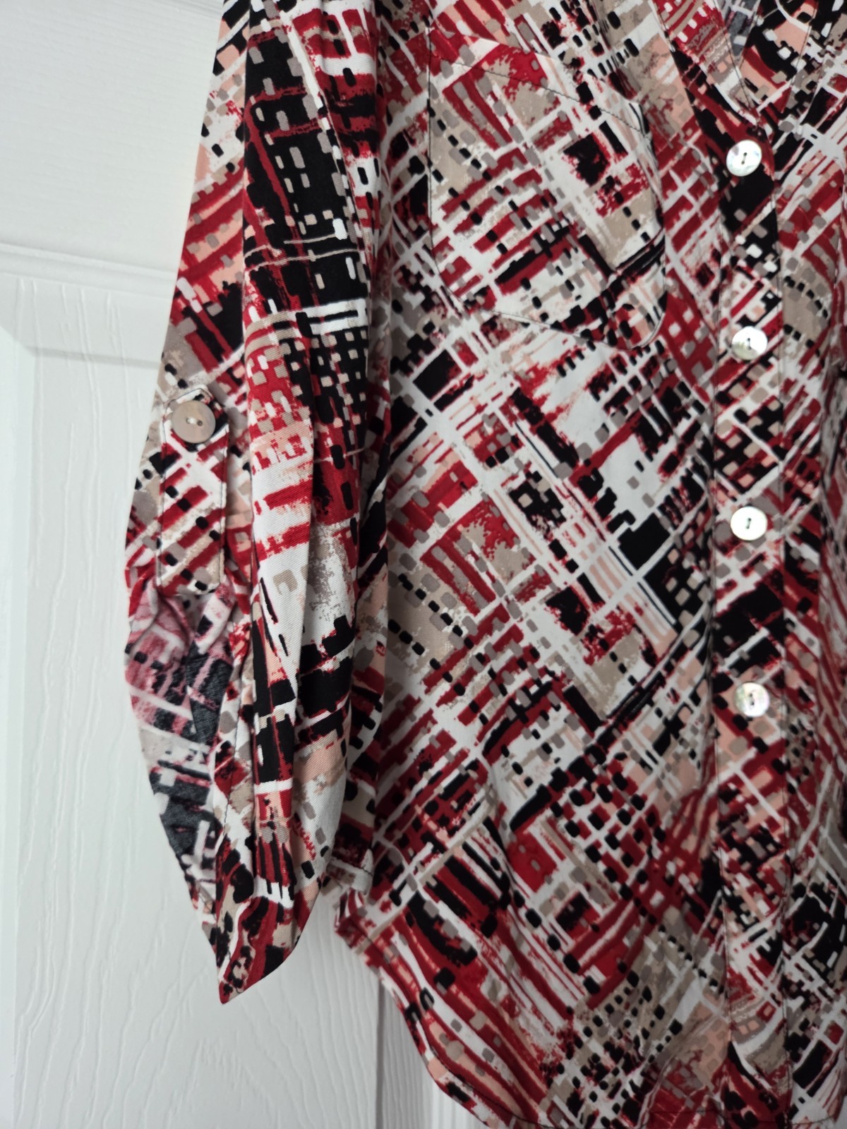 NWOT Ruby Rd Multi Button Front Spread Collar Roll Tab Sleeve Blouse Size S
