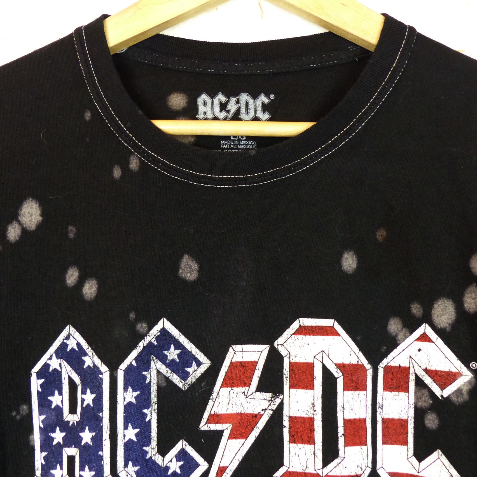 AC/DC Crop T Shirt Womens L Black Splatter American Logo US Tour Graphic Rock